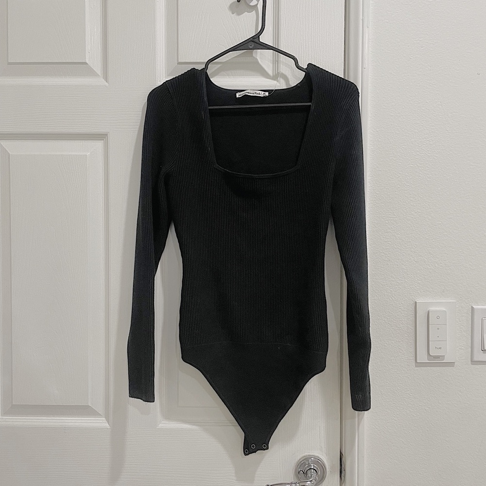 abercrombie fitch knit black squareneck body suit